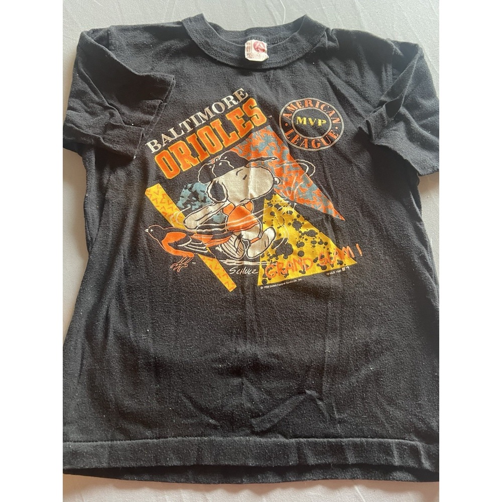 Vintage 1990 MLB Snoopy Kids‎ Shirt Baltimore Orioles Made in USA Small Black